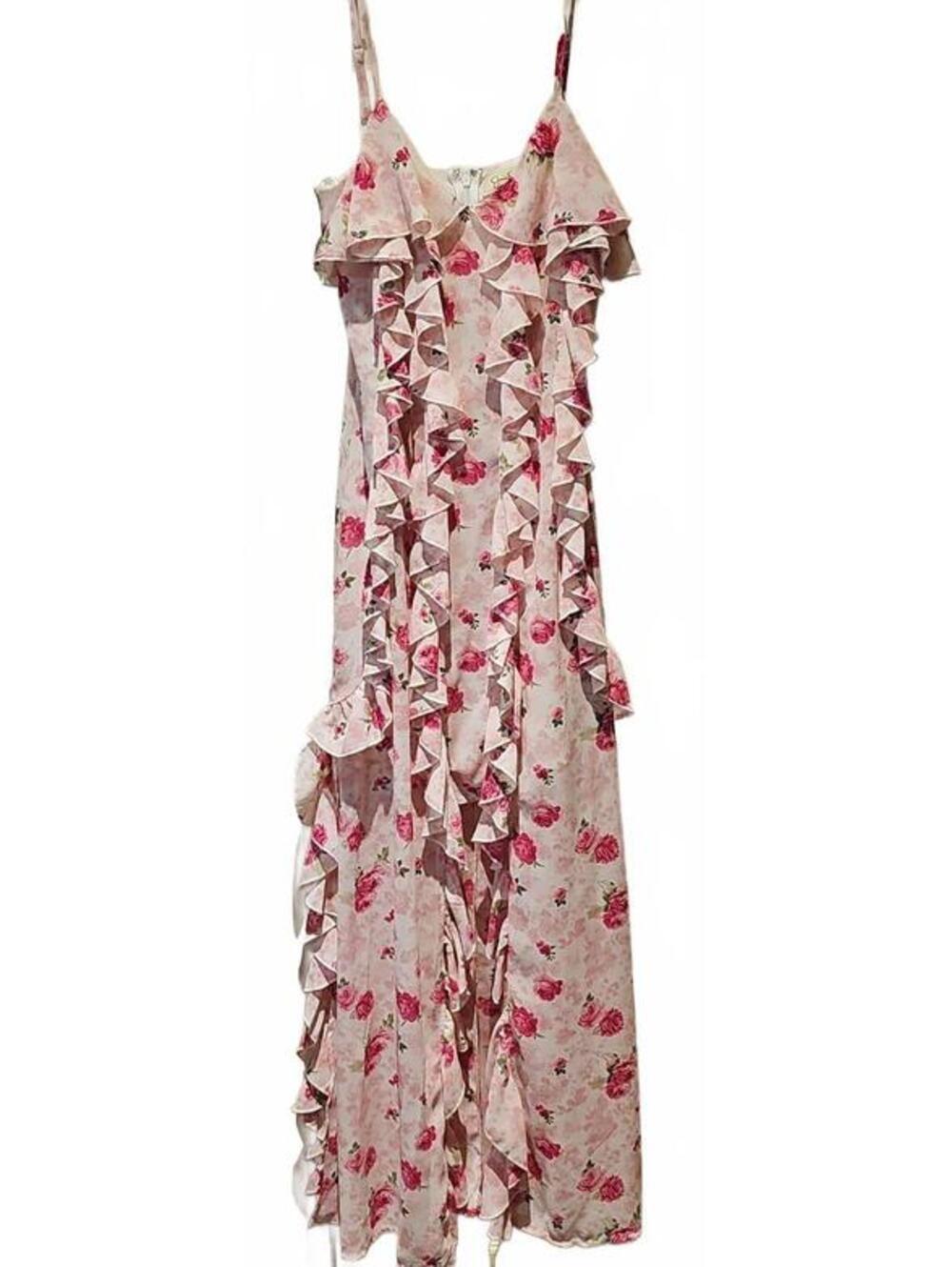 Jessica Simpson Pink Floral Sheer Ruffle Balletcore Fairy Coquette Maxi Dress XS